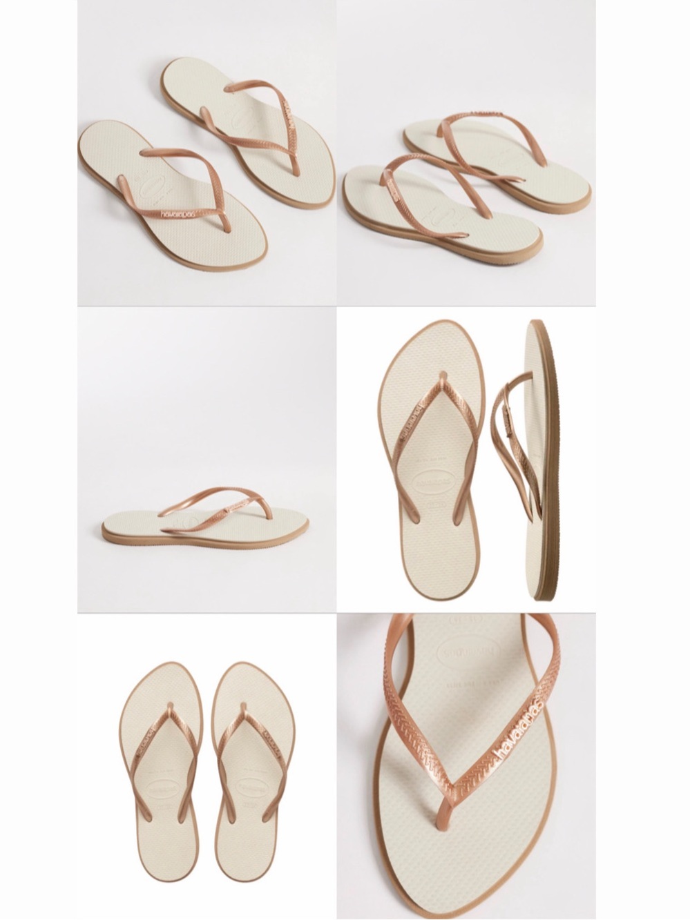 HAVAIANAS WOMEN 6/35 ROSE GOLD BEIGE FLIP FLOP SANDAL SLIM POINT  PALHA NWT